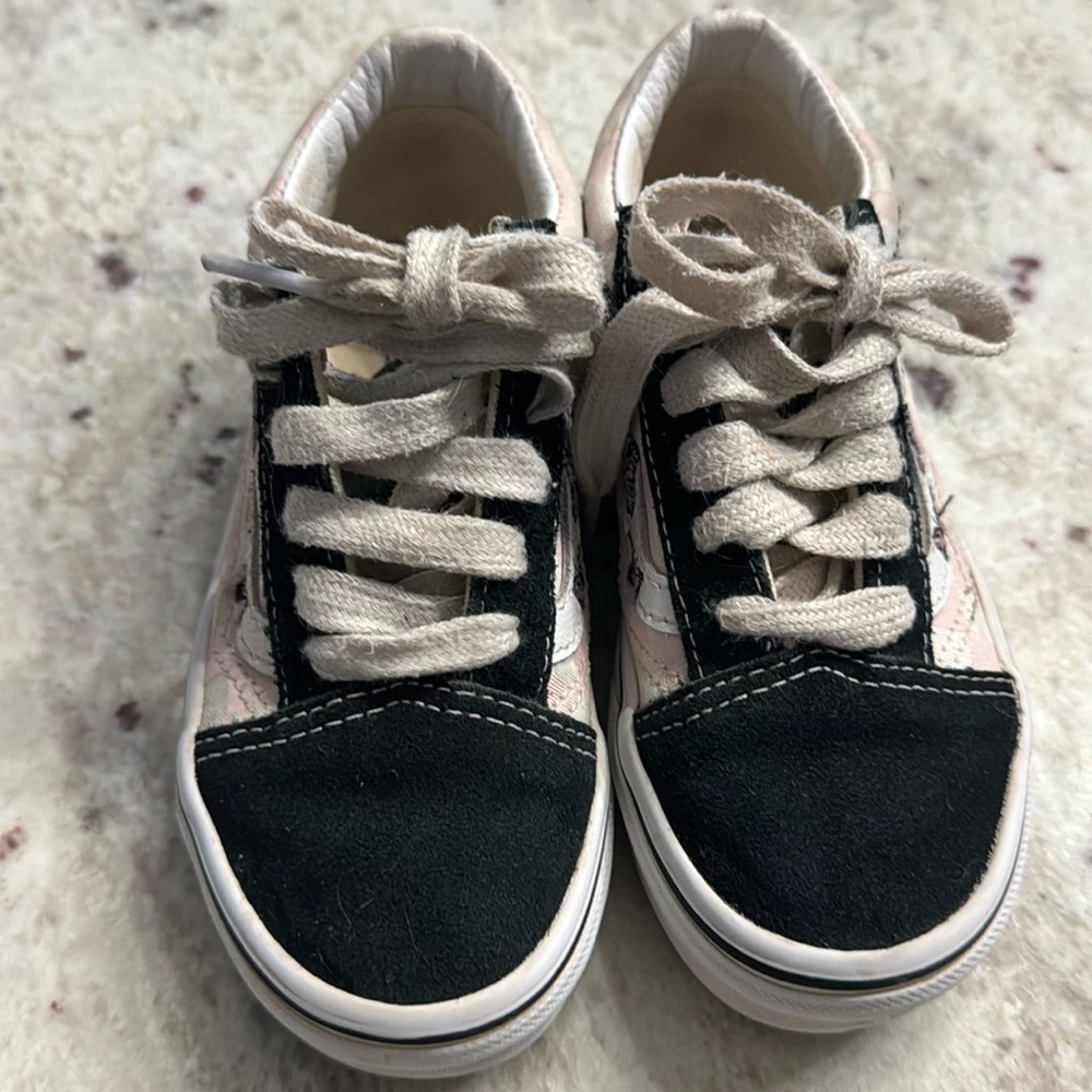 Vans girls leather tie up shoes black butterfly sz 11 toddler